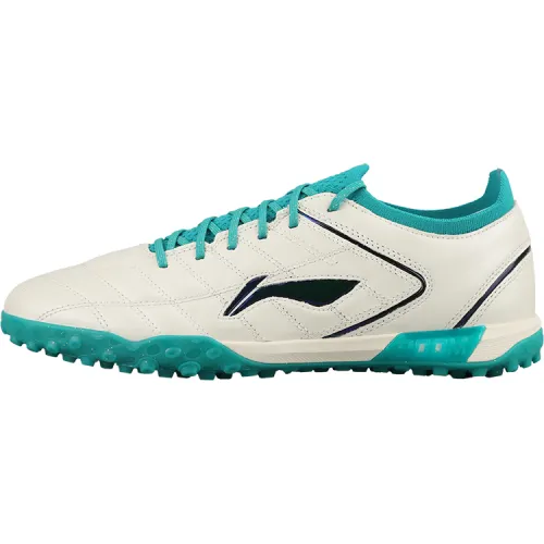 Li Ning Slip Resistant TF Turf Artificial Turf Abrasion Resistant Soccer Shoes Unisex White Green