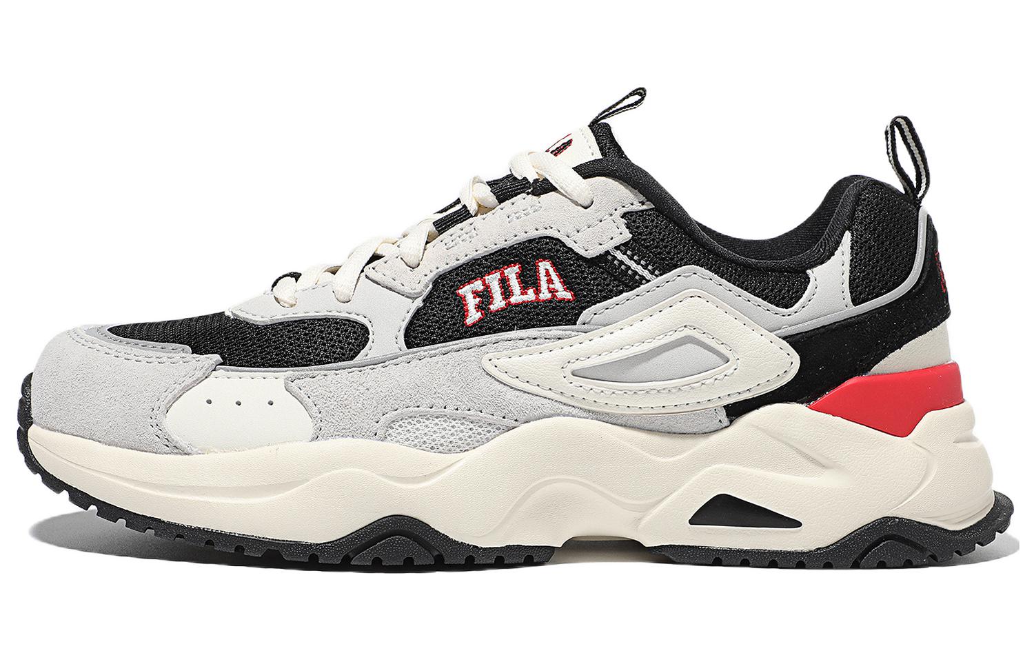 FILA Rayflide Leather Low top Casual Shoes Unisex Gray Black Red Korean Style