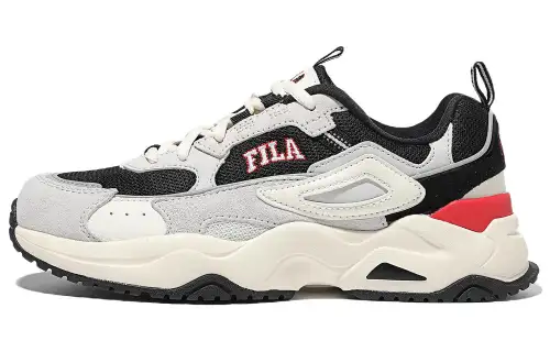 FILA Rayflide Leather Low top Casual Shoes Unisex Gray Black Red Korean Style