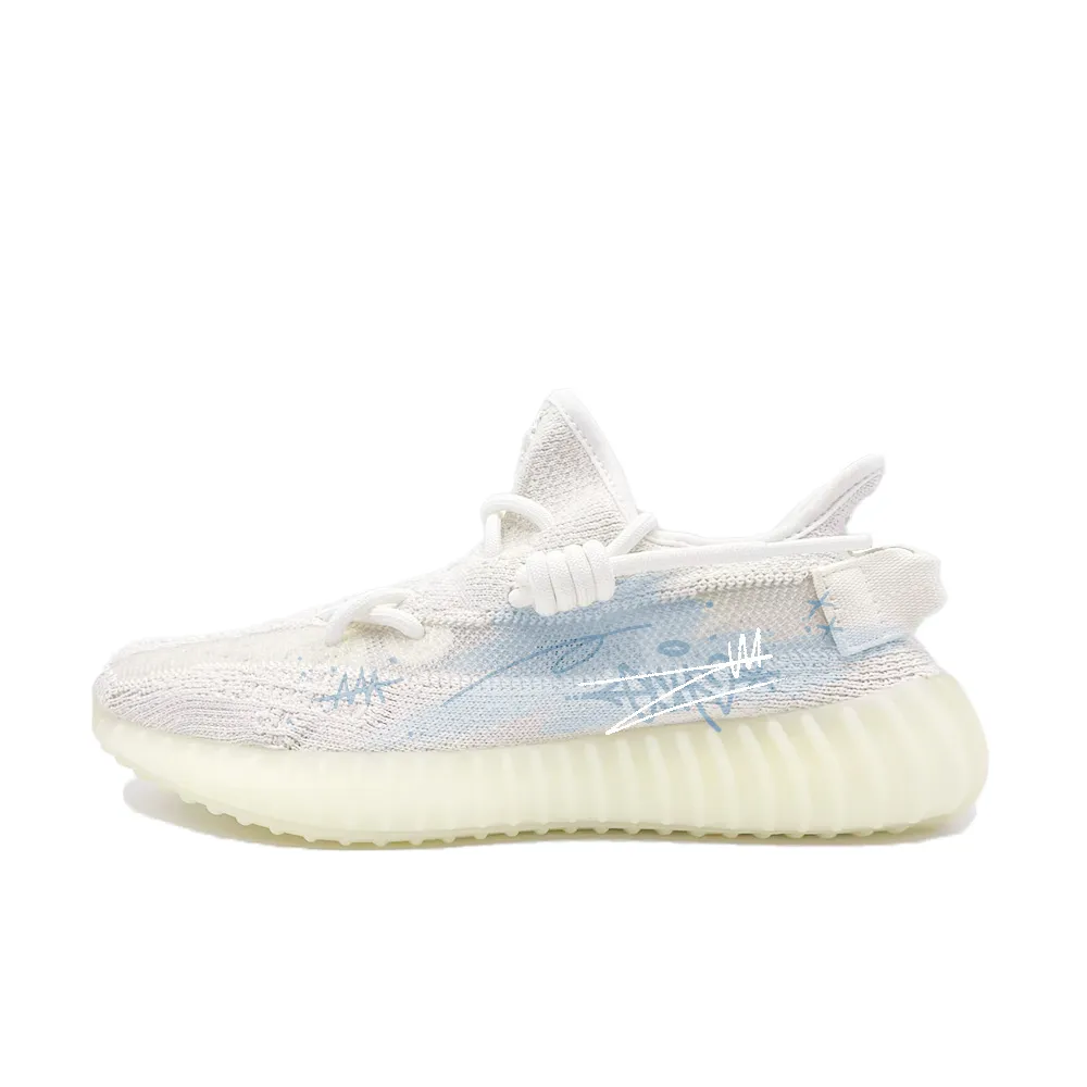 Adidas Originals Yeezy Boost 350 V2 Blue Mist Love Letter Abrasion Resistant Low top Casual Shoes Unisex Blue