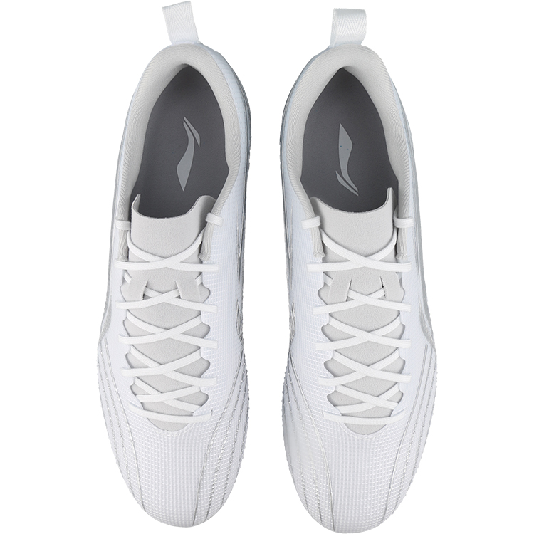 Li Ning MG Multi Ground Artificial Turf Slip Resistant Abrasion Resistant Soccer Shoes Men’s White Silver