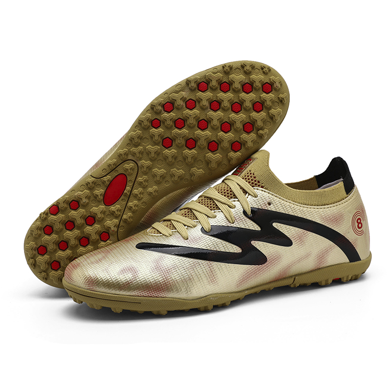 MEKY Soccer Shoes Unisex Low Top Black/Gold/Cyan