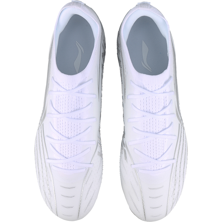 Li Ning MG Multi Ground Artificial Turf Slip Resistant Abrasion Resistant Soccer Shoes Men’s White Silver