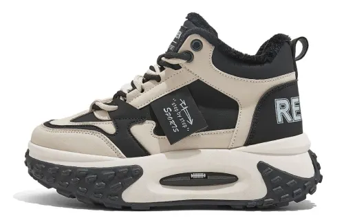 RENBEN Comfortable Elegance Fleece Lined Thermal Platform Height Increasing High top Casual Shoes Women's Black Beige
