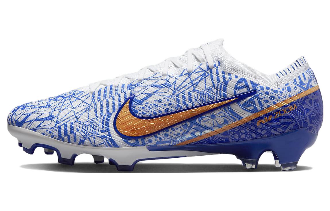 Nike Mercurial Vapor 15 Zoom Elite CR7 Round head lace FG (gel spikes) Natural grass Shock-absorbing, non-slip and wear-resistant Football shoes Men and women White and blue