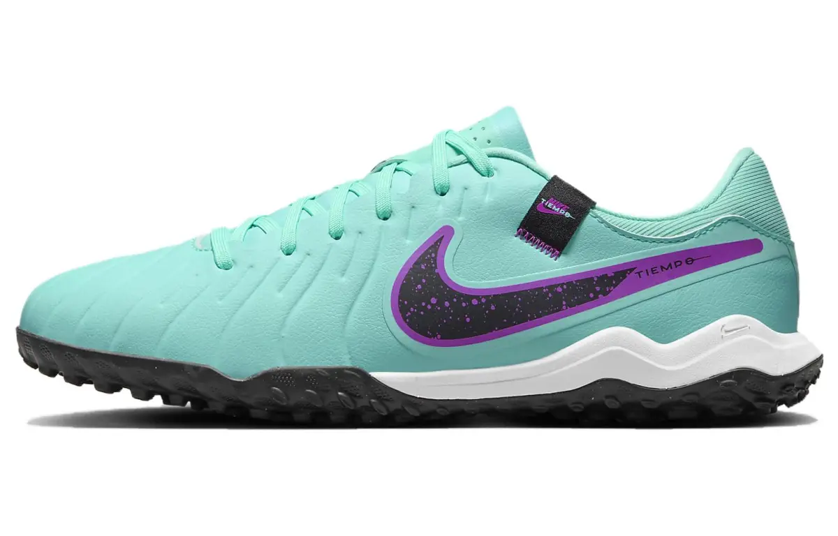 Nike Tiempo Legend 10 Lace Up TF Turf Artificial Turf Cow Leather Soccer Shoes Unisex Green Purple