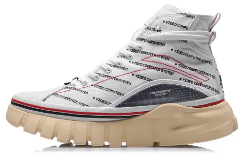 Li Ning Boot Textile, TPU Slip Resistant, Abrasion Resistant, Breathable High top Casual Shoes Women's White Black