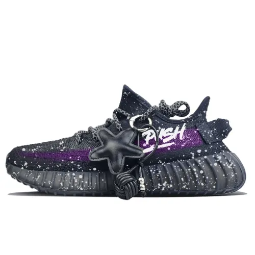Adidas Originals Yeezy Boost 350 V2 Slip Resistant Low top Casual Shoes Unisex Black Purple