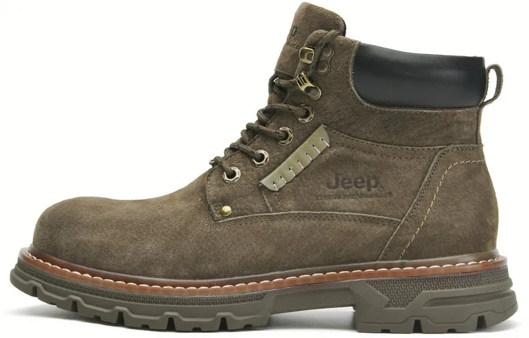 Jeep Top Grain Pig Leather Short Combat Boots Men's Khaki