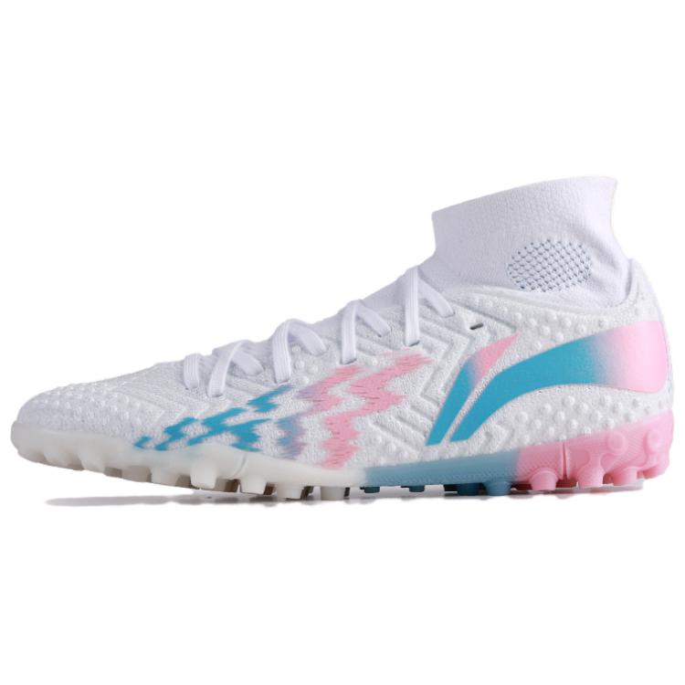 Li Ning Shadow Swift 2 Comfortable And Breathable TF Turf Indoor Synthetic Leather Soccer Shoes Men’s White Blue Pink