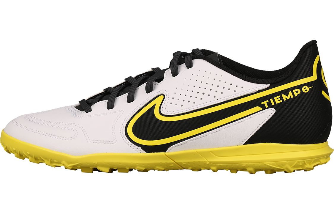 Nike Tiempo Legend 9 Club comfortable and versatile TF (glue spikes) hard grass artificial grass shock-absorbing anti-slip wear-resistant breathable support balance impact-resistant football shoes men's white yellow