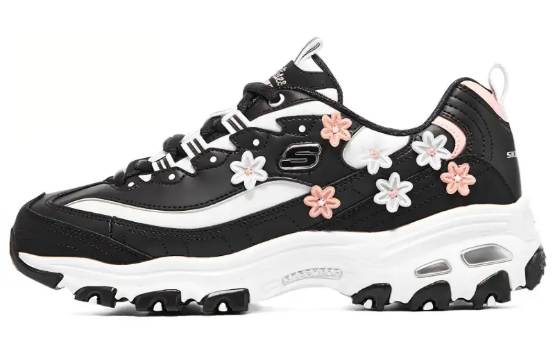 Skechers D'Lites 1.0 Synthetic Leather, Mesh Low top Casual Shoes Women's Black White