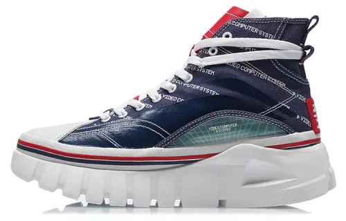 Li Ning Textile, TPU Cushioning Slip Resistant Abrasion Resistant High top Casual Shoes Women's Blue
