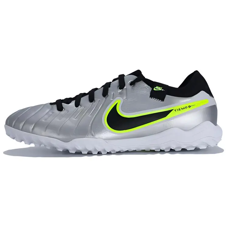 Nike Tiempo Legend 10 Slip Resistant Abrasion Resistant Soccer Shoes Unisex Silver Black