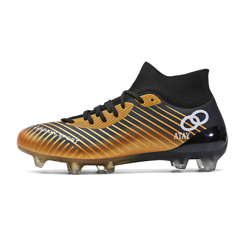 ATAY Slip Resistant Abrasion Resistant Slip Resistant Abrasion Resistant Soccer Shoes Unisex Black Gold