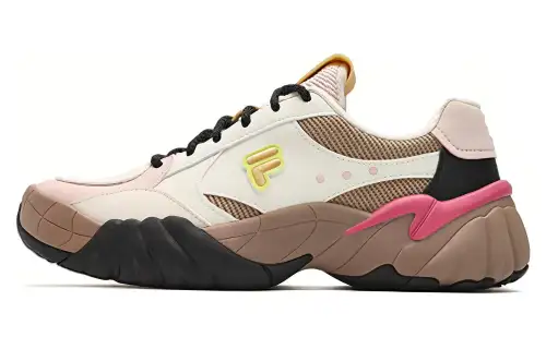 FILA FUSION TRIBE Mesh, Textile, Synthetic Leather Cushioning, Wear Resistant Low top Casual Shoes Women's Brown White