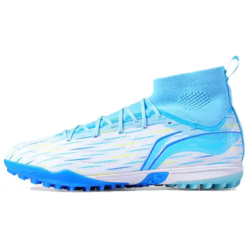 Li Ning TF Turf Artificial Turf Synthetic Leather Soccer Shoes Men's White Blue