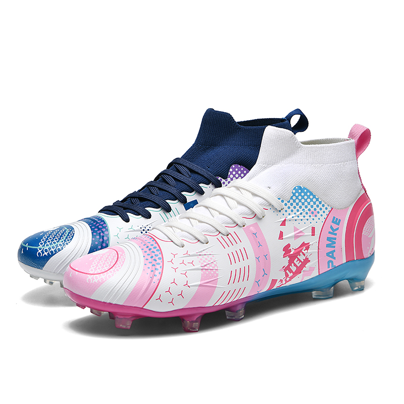 PANKE Soccer Shoes Unisex High Top White Dark Blue+White Pink Blue