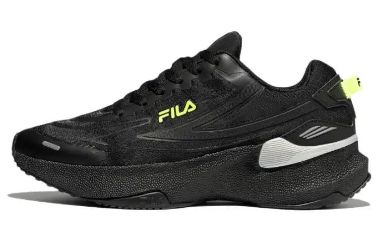 FILA Nre E5 Textile, Leather Cushioning Abrasion Resistant Low top Casual Shoes Unisex Black Korean Style