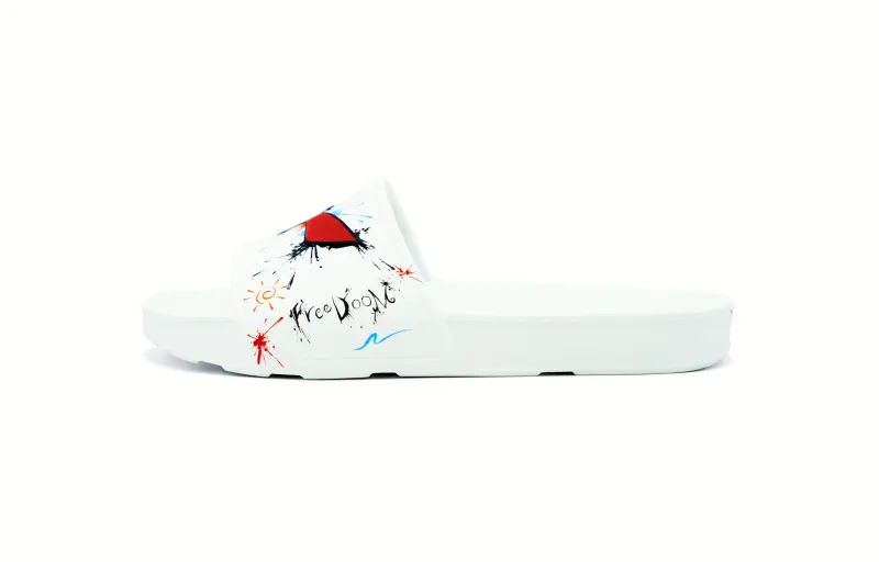 Li Ning EVA Graffiti Slip Resistant, Odor Resistant, Quick Dry Slide Slippers Unisex White Red