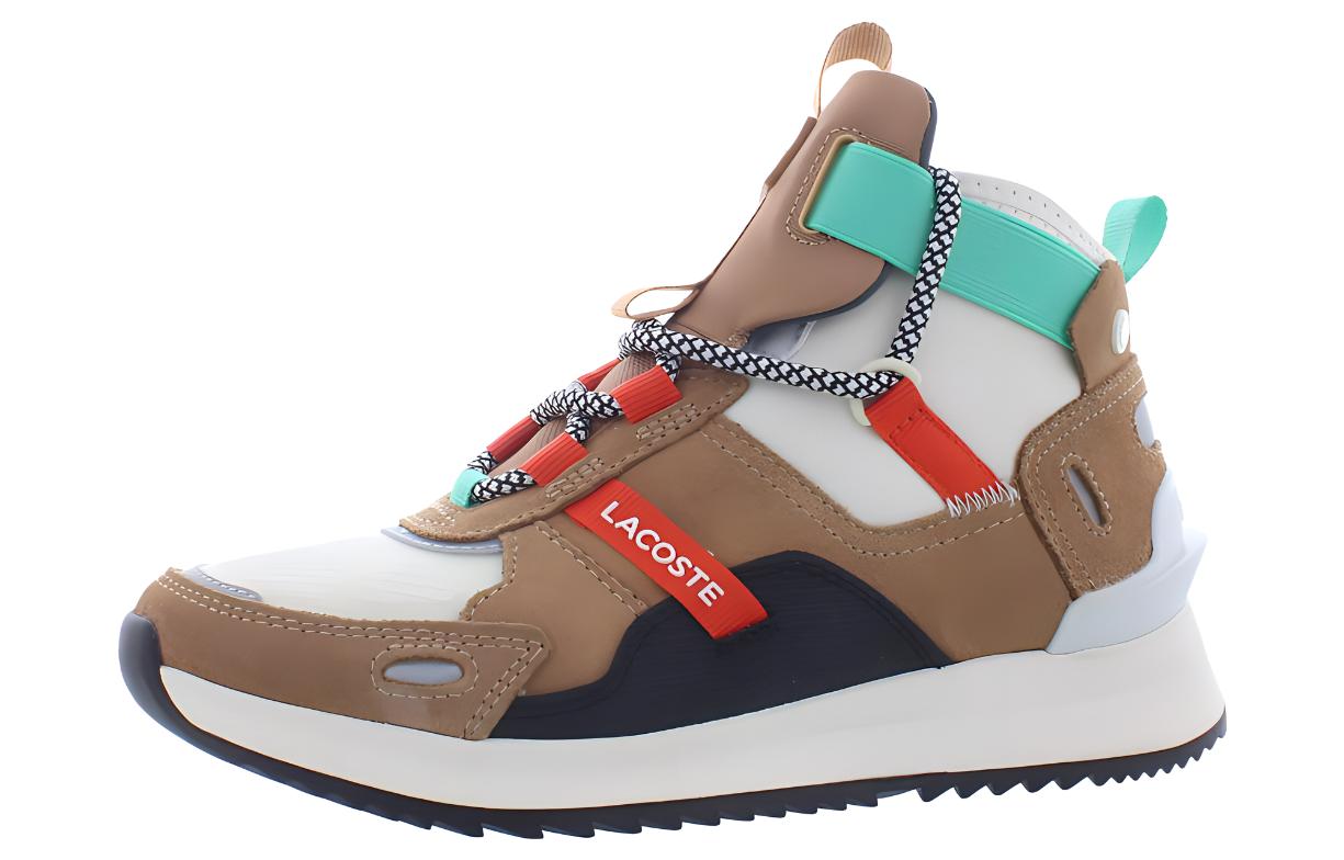 LACOSTE Leather Comfortable And Trendy High top Casual Shoes Women's Umber