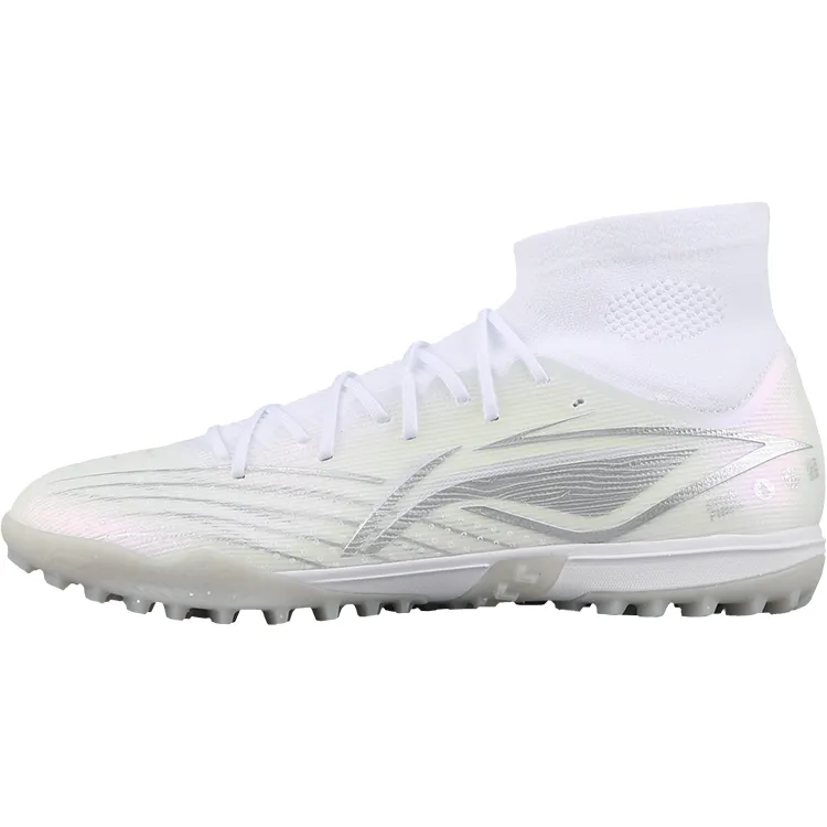 Li Ning TF Turf Artificial Turf Cushioning Slip Resistant Cushioning Slip Resistant Soccer Shoes Men's White Silver