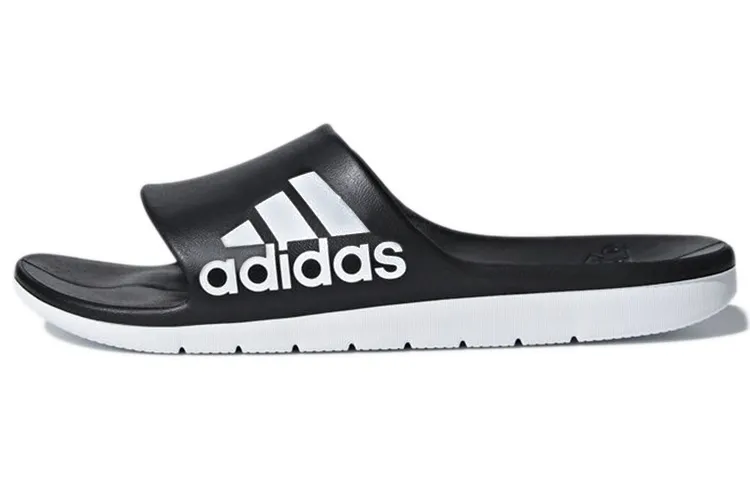 Adidas Cloudfoam Comfortable Rubber Sole Slip Resistant Slip Resistant Slide Slippers Unisex Black White