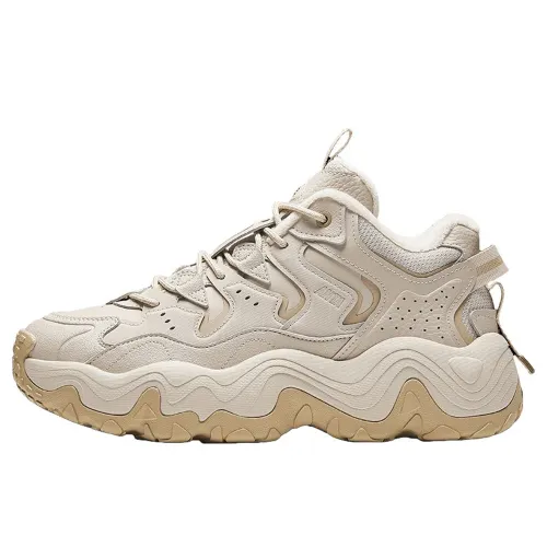 Anta Star Comfortable Fleece Lined Slip Resistant Thermal Mid top Casual Shoes Men's Beige Brown