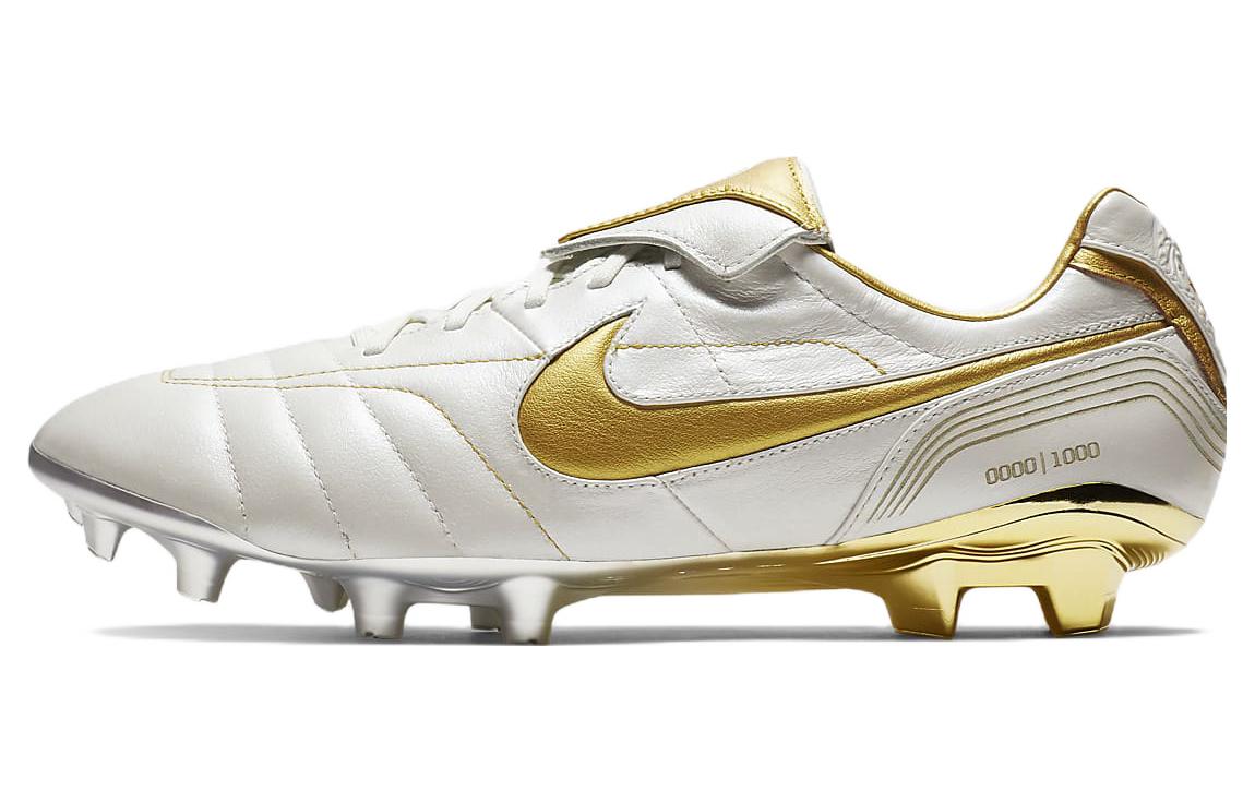 Nike Tiempo Legend 7 Elite 10R Round Toe Lace Up FG (Glue Spikes) Natural Grass Shock Absorbing Anti-Slip Wear Resistant Football Shoes Men's White Gold