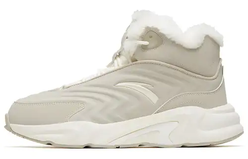 Anta Walker Comfortable And Versatile, Fleece Lined Slip Resistant Abrasion Resistant High top Casual Shoes Men's Beige