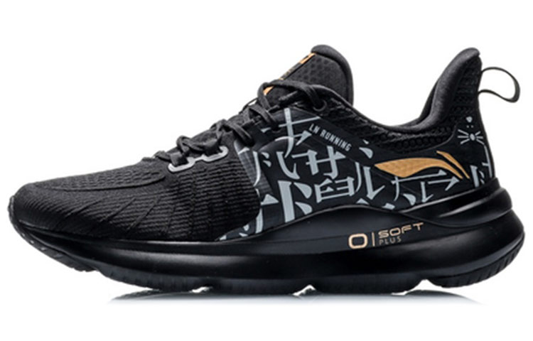 Li Ning SOFT PLUS Cushioning Slip Resistant Low top Running Shoes Men's Black White Text