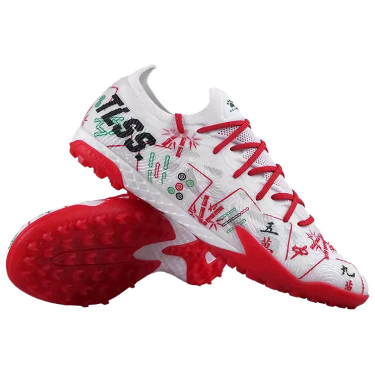 TLSS. x KELME TF Turf Artificial Turf Slip Resistant Abrasion Resistant Soccer Shoes Men’s White Red