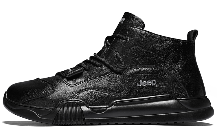 Jeep Cow Split Leather Mid top Casual Shoes Men's Black