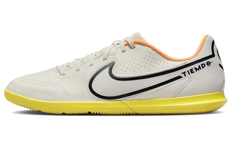 Nike Tiempo Legend 9 Club Round-head tie IC/IN Indoor Kangaroo leather Shoes Anti-slip and wear-resistant Football shoes Beige yellow