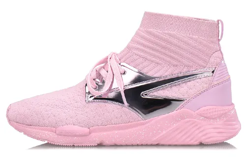 Li Ning Exceed Casual Shoes Women's High Top Pink/Silver