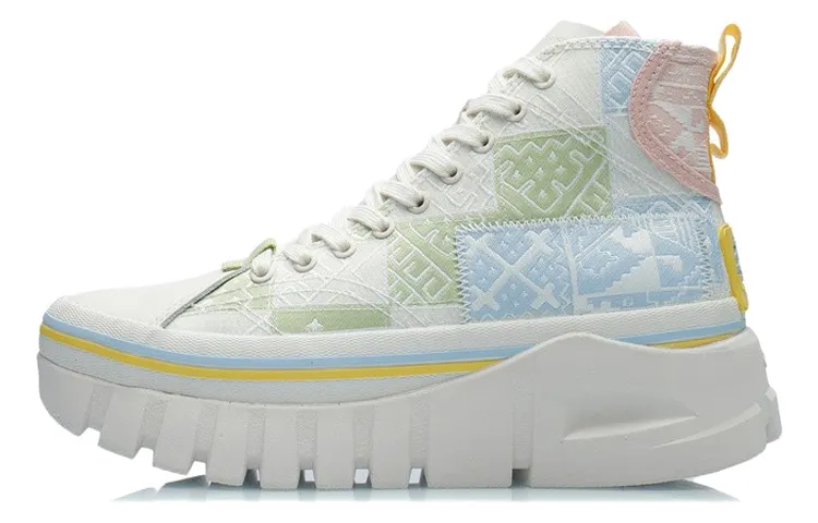 Li Ning Wave Coverage Slip Resistant Cushioning Breathable High top Skateboard Shoes Women's White Green