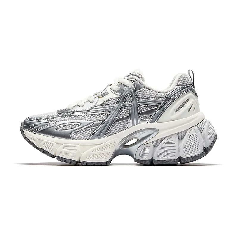 Anta SKYLOFT Cushioning Breathable Height Increasing Low top Casual Shoes Women's Cumulus Gray/Silver/Ivory White