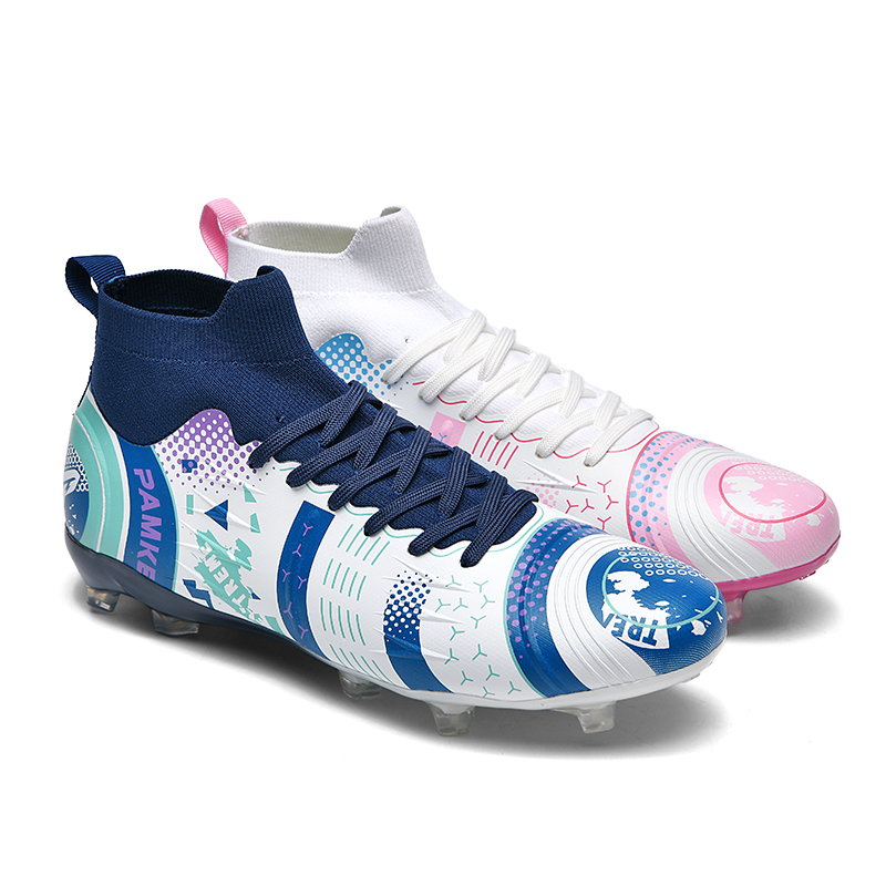 PANKE Soccer Shoes Unisex High Top White Dark Blue+White Pink Blue