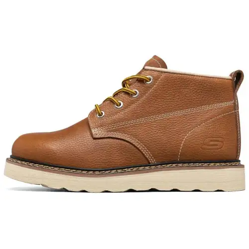 Skechers Pettus Top Grain Cow Leather Short Combat Boots Men's Brown