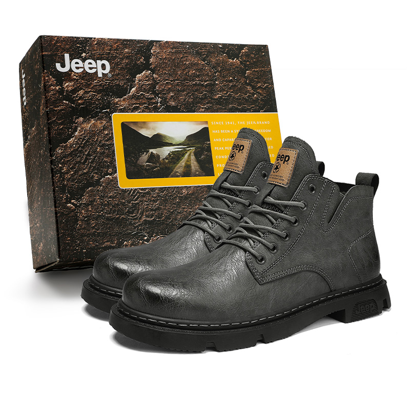 Jeep Microfiber Leather Short Combat Boots Men's Gray