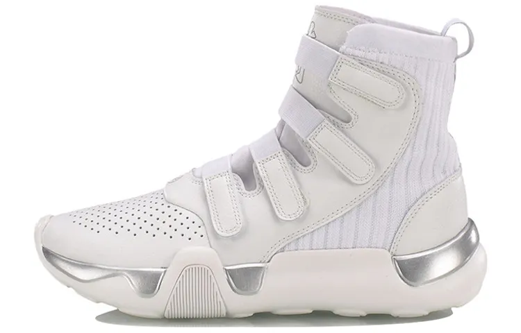 Li Ning Cushioning Moisture Wicking Coverage Thermal High top Casual Shoes Women's Silver White