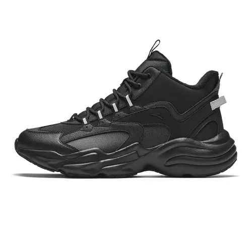 Anta Walker Synthetic Leather Slip Resistant, Abrasion Resistant, Thermal High top Casual Shoes Men's Black