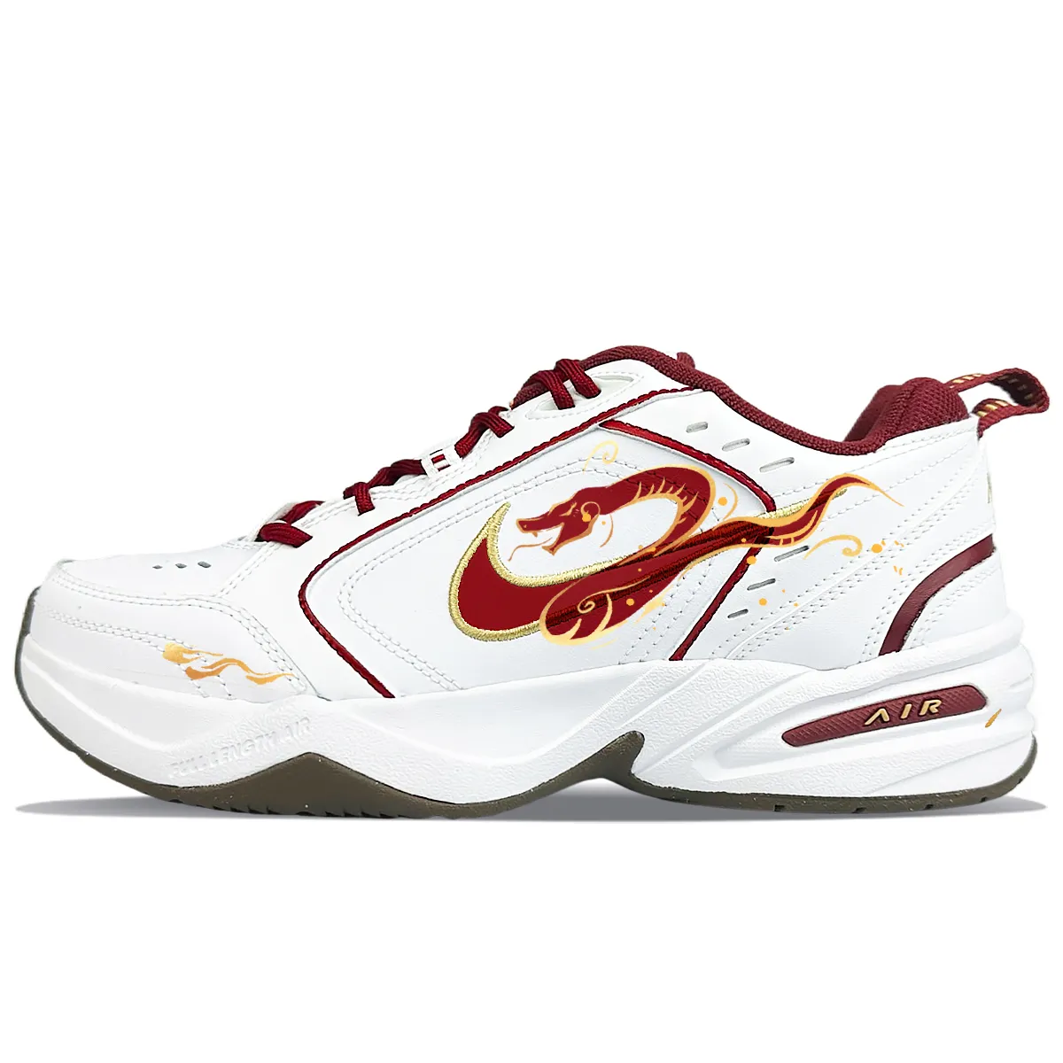 Nike Air Monarch 4 CNY BNK Slip Resistant Abrasion Resistant Low top Casual Shoes Unisex Red White