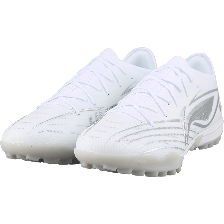 Li Ning TF Turf Artificial Turf Slip Resistant Abrasion Resistant Soccer Shoes Men’s White Silver