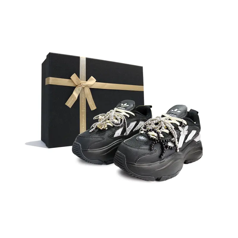 Adidas Originals OZGAIA Star Feather Bubbles Anti-Slip Wear-Resistant Low-Top Casual Shoes Women's Black Silver