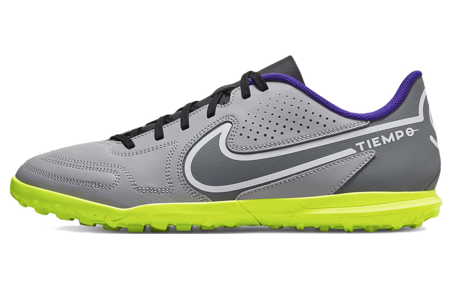 Nike Tiempo Legend 9 Club round toe lace-up TF (glue spikes) hard grass artificial grass kangaroo leather shock-absorbing non-slip wear-resistant football shoes gray green
