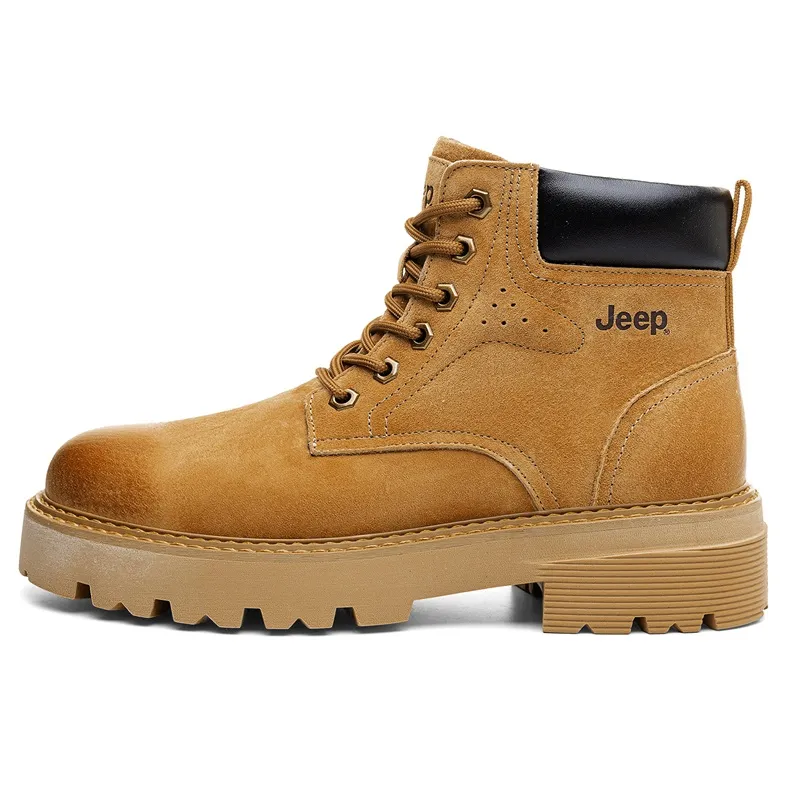 Jeep Classic Vintage Yellow Boots, Fleece Lined Combat Boots Platform 4 5CM Men's Earth Yellow