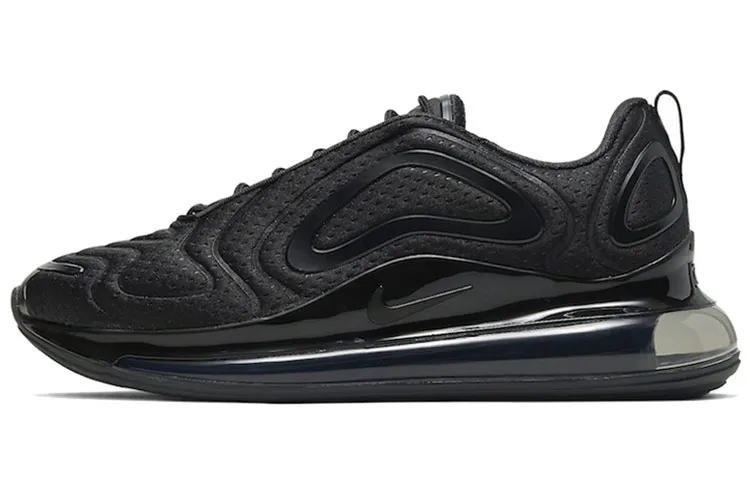 Nike Air Max 720 Triple Black Mesh, Textile Cushioning Lightweight Cushioning Lightweight Low top Casual Shoes Men's