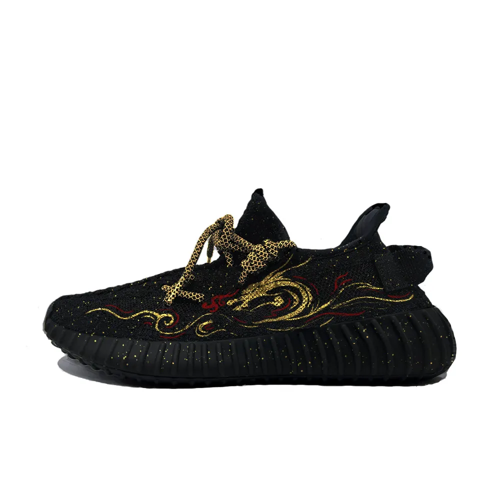 Adidas Originals Yeezy Boost 350 V2 Day Of The Golden Dragon Lightweight Low top Casual Shoes Unisex Black Gold