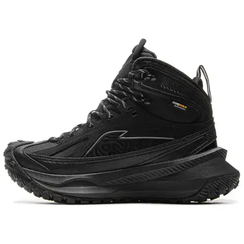 Li Ning Synthetic Leather, Split Cow Leather Slip Resistant Abrasion Resistant Mid top Casual Shoes Unisex Black